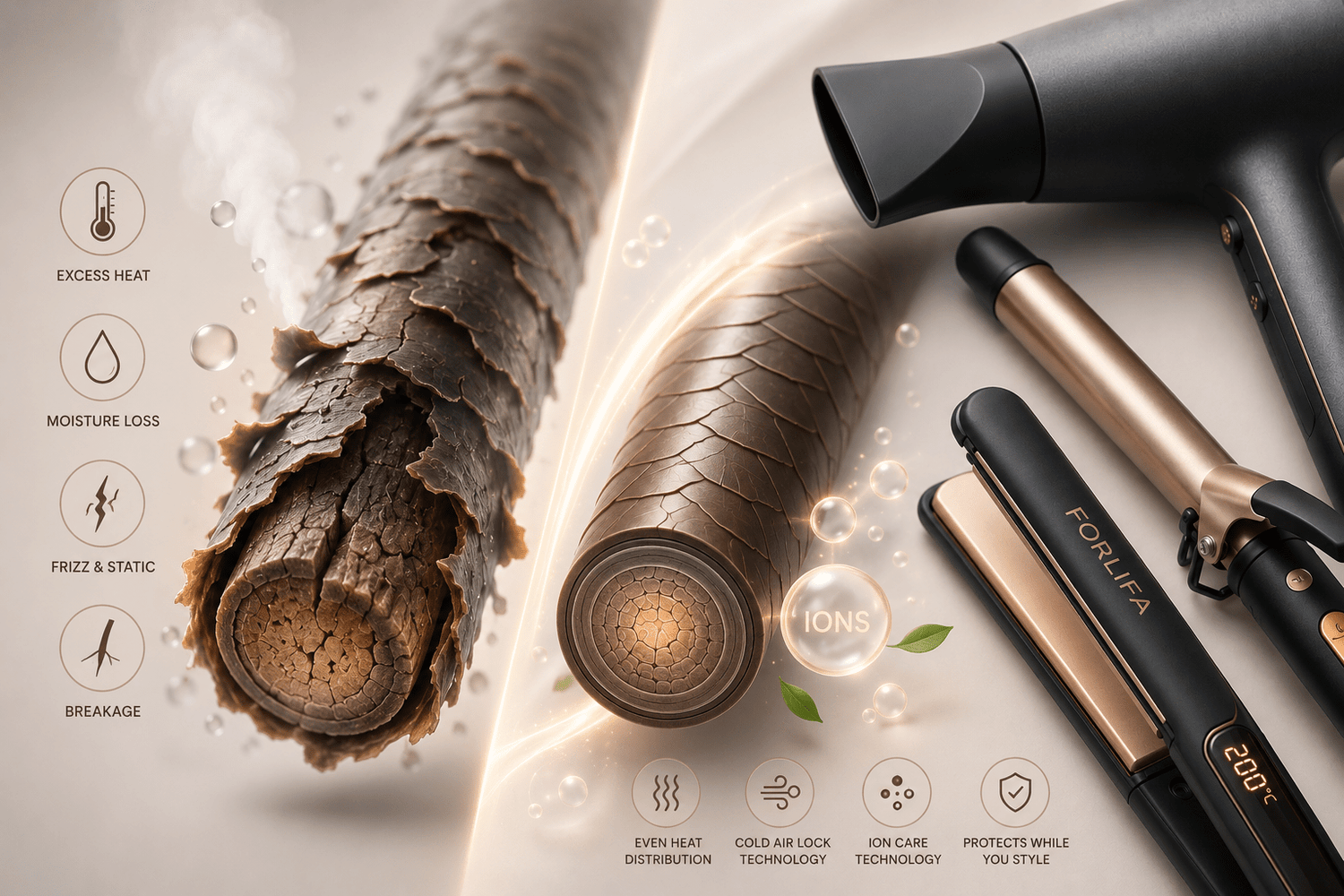 How Heat Styling Tools Affect Your Hair — The Science Behind Curlers, Flat Irons & Dryers - FORLIFA
