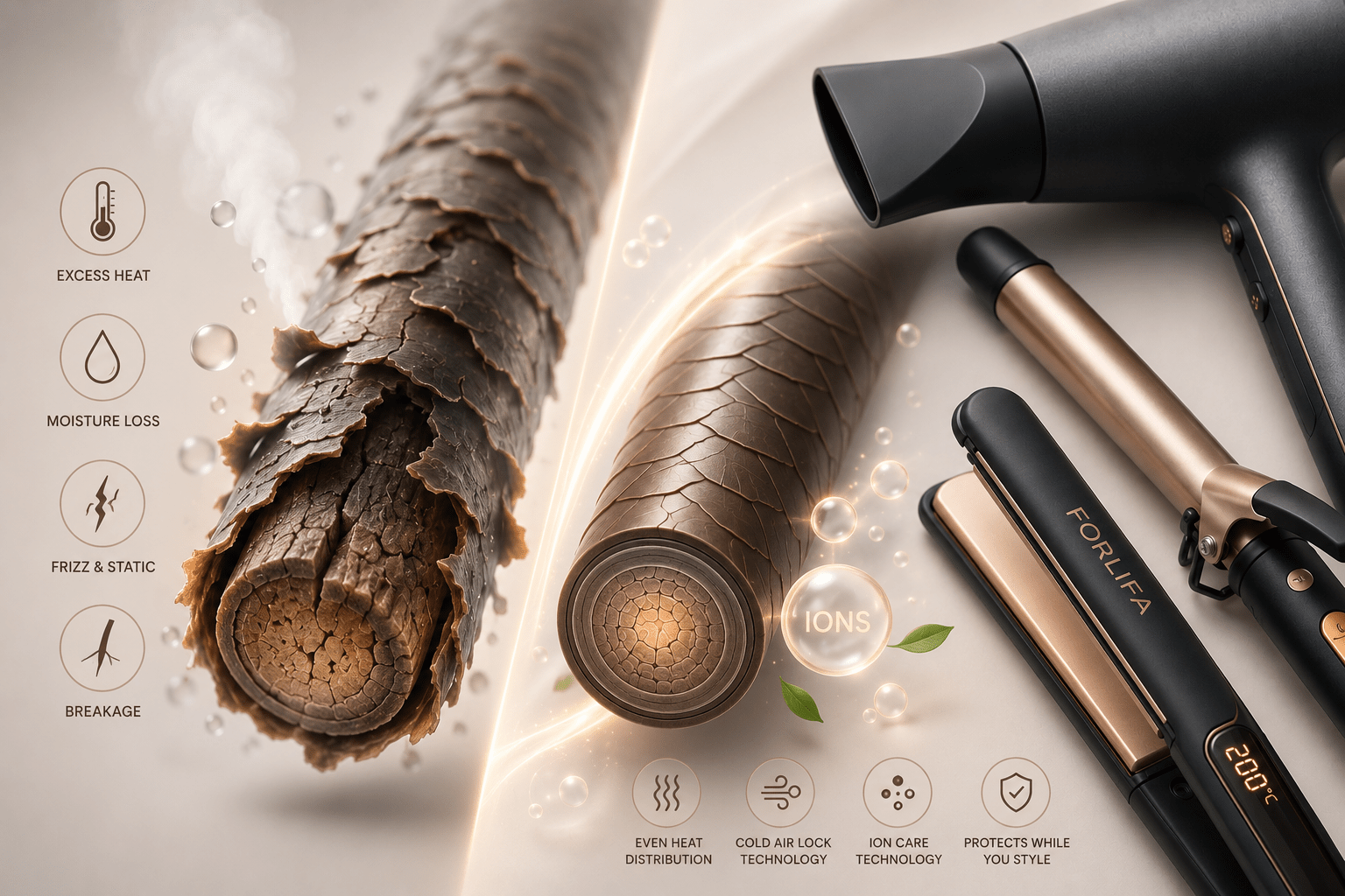 How Heat Styling Tools Affect Your Hair — The Science Behind Curlers, Flat Irons & Dryers - FORLIFA
